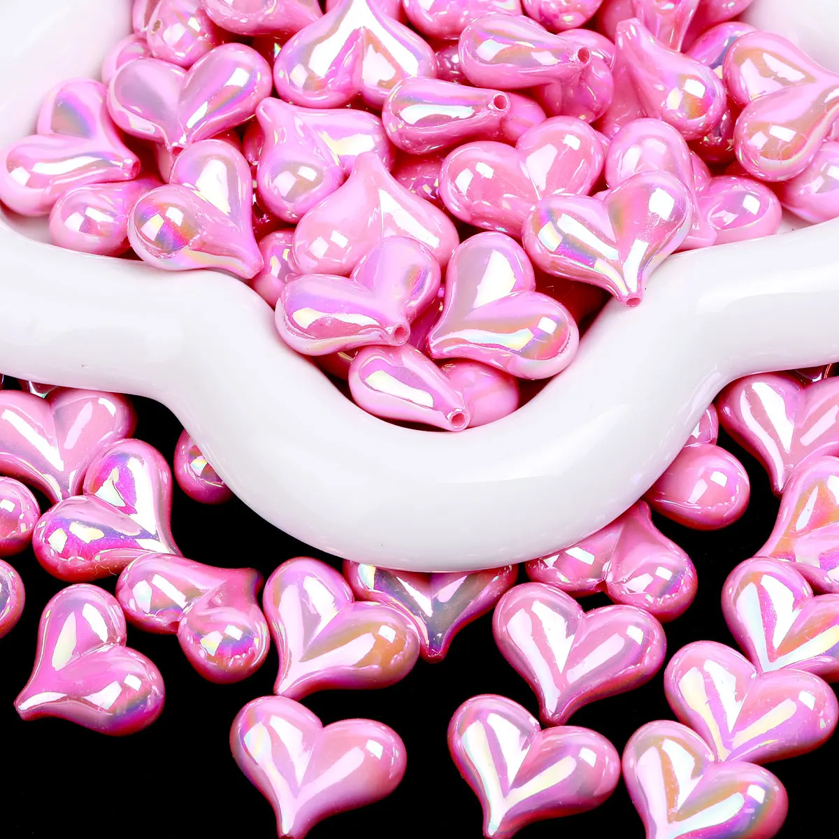 20 قطعة AB اللون الوردي شكل قلب الاكريليك الخرز فضفاض خزر عازل لصنع المجوهرات سوار إكسسوارات الشعر ذاتية الصنع #5
