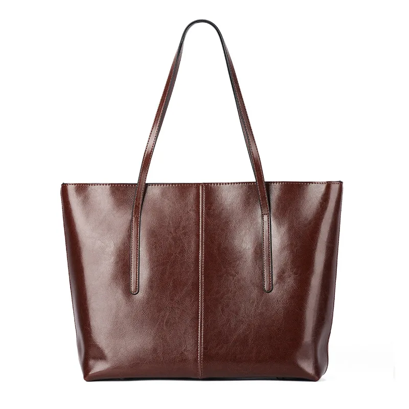 Spacious Large Capacity Laptop Shoulder Handbag Women Office Work Daily Commute Business Use Cowhide Genuine Leather Tote Bags
