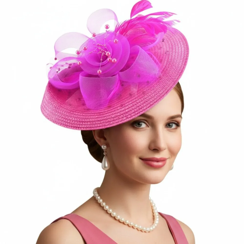 Top Hat Exquisite Mesh Feather Headband Sweet Elegant Vintage Fascinator Hat Formal Hat Bride Headdress Photography