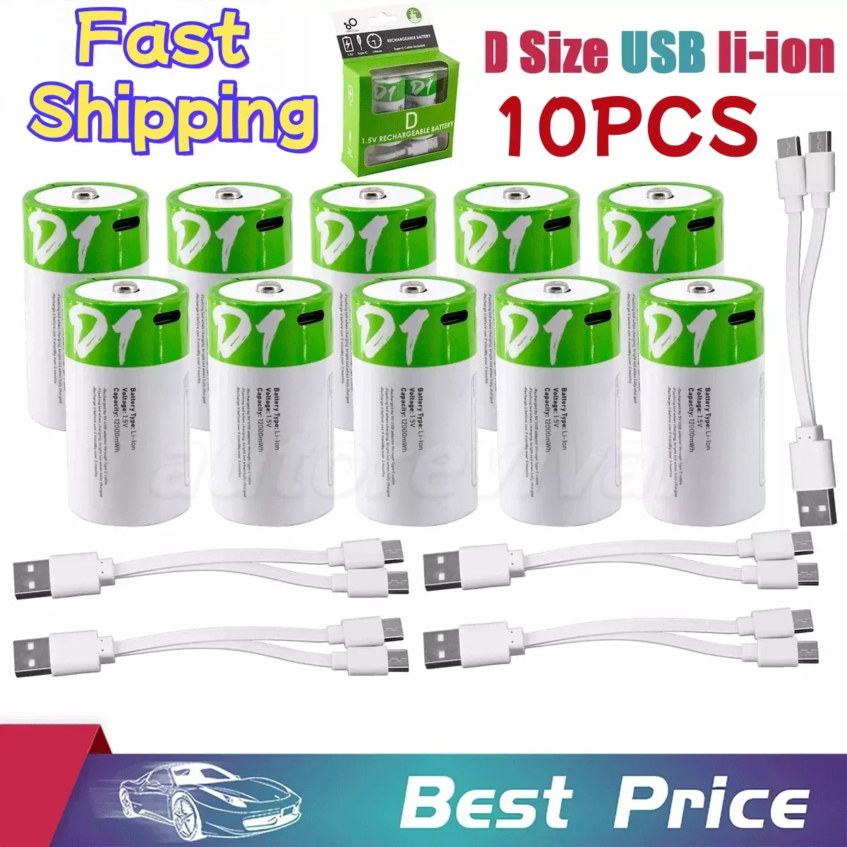 

100%New 1.5V USB 12000mWh Rechargeable D LR20 Size Batteries Li-ion with Type-C Cable for Gas Appliances Liquefied Gas Cooker