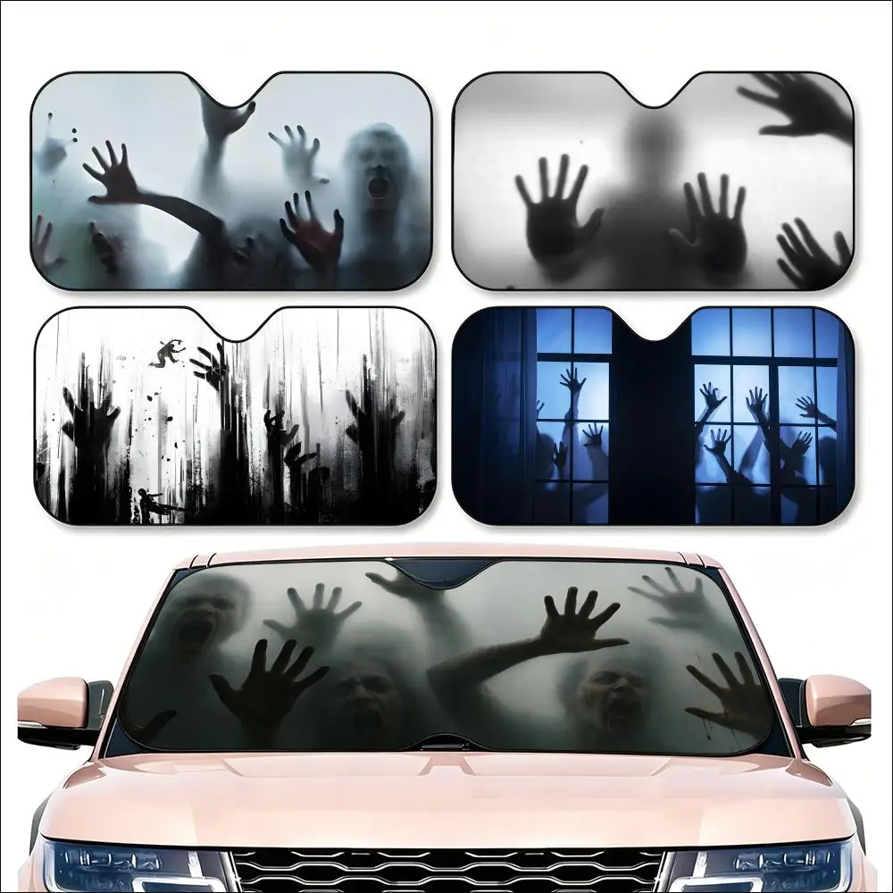 Creepy Ghost Hand Light Sun Visor Car Windshield Sunshade | Reusable Aluminum Foil UV Heat Insulation Sun Visor Cover