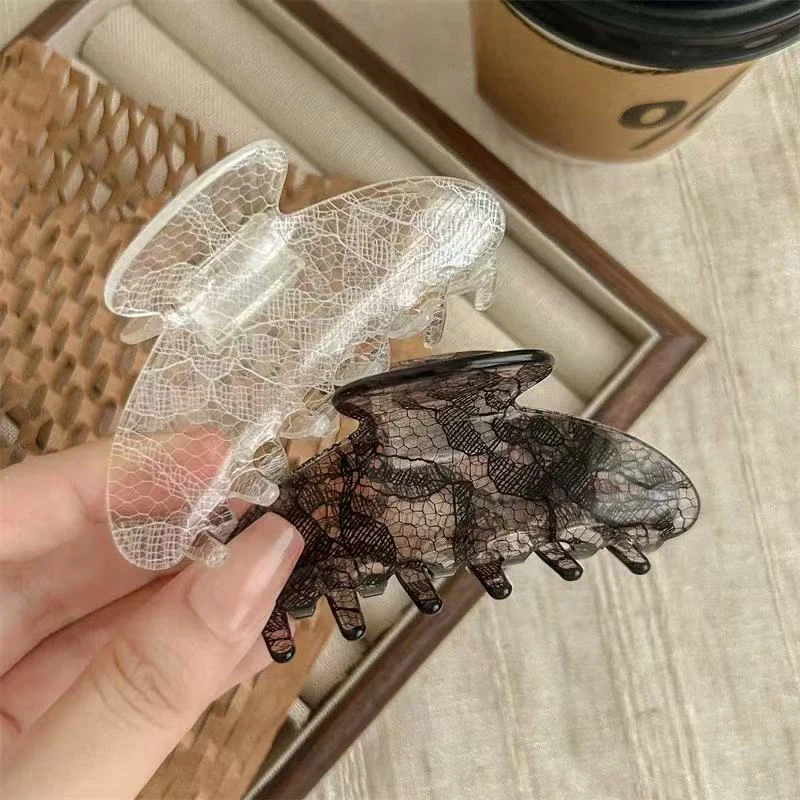 1pc Korean delicate lace pattern grab clip gentle high-end acetate pan hair shark clip novel hair accessories