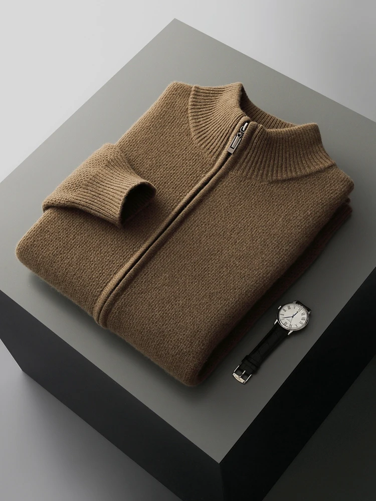 

Heavyweight Men's Business Jacket Autumn Winter Sweater Cardigan 100% Merino Wool Sweater Honeycomb Needle Thickend Knitted Coat