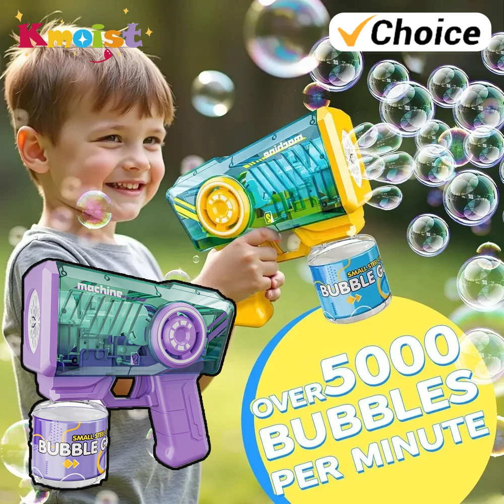 Máquina automática de sopro de bolhas, brinquedo elétrico ao ar livre, soprador de bolhas de corpo transparente, pistola mecânica de bolhas com brinquedos de iluminação