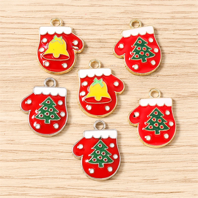 10 Stück 15x19mm Niedliche Emaille-Weihnachts-Handschuh-Anhänger für Schmuckherstellung, Ohrhänger, Halsketten, DIY-Bastelzubehör – Detail 7