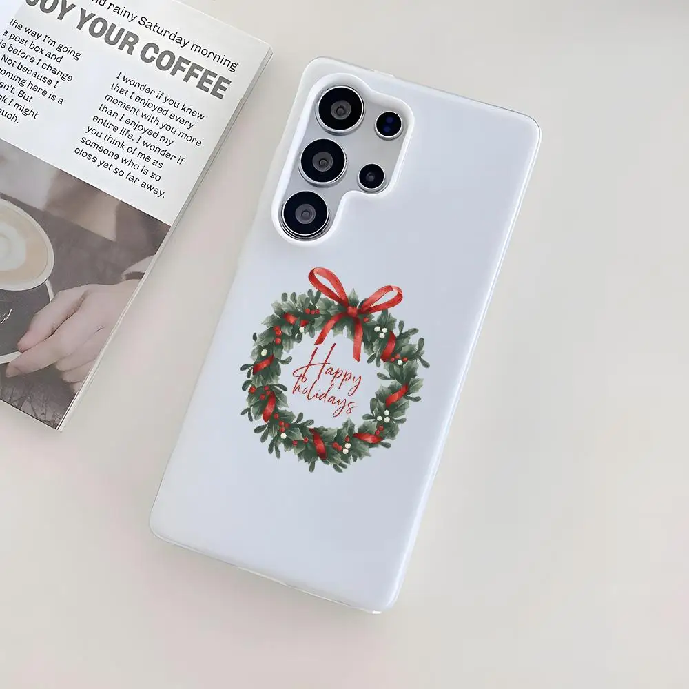 Christmas Wreath Phone Case For Samsung Galaxy S25 S24 S22 S23 Ultra S21 S20 Plus Frosted Jelly Shockproof Soft Cover