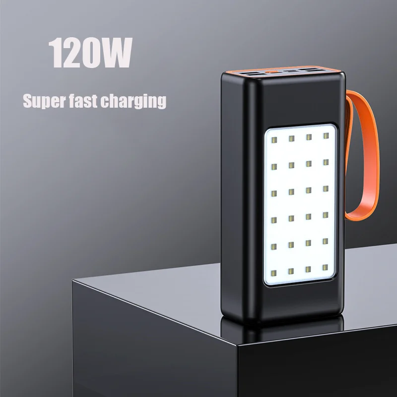 120W Power Bank High Capacity 20Ah PD Fast Charger Power Bank for iPhone Laptop Battery External LED Camping Light Flashlight