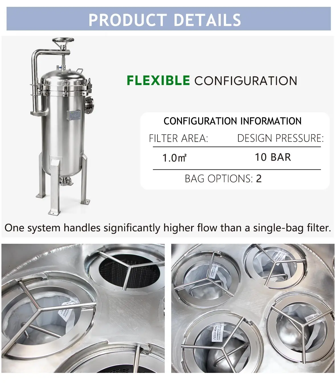 Multi Bag Filter Machine With Stainless Steel Housing For Large Flow Liquid Filtration Industrial Chemical Processing Equipment