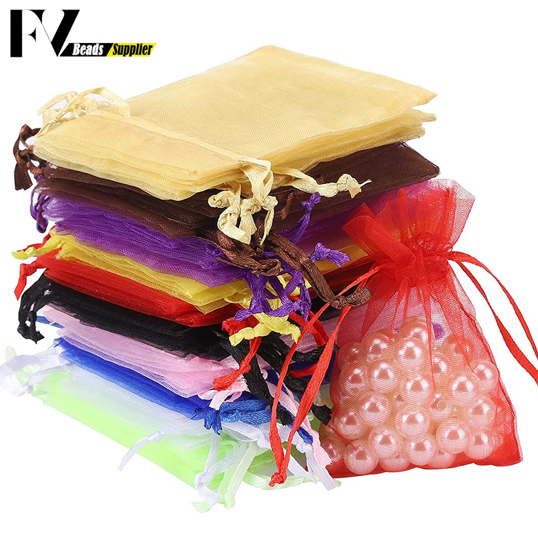 50pcs/lot Colorful Organza Bag 7x9cm 9x12cm 10x15cm Gift Wedding Packaging Display Jewelry Tulle Drawstring Bags Jewelry Pouches