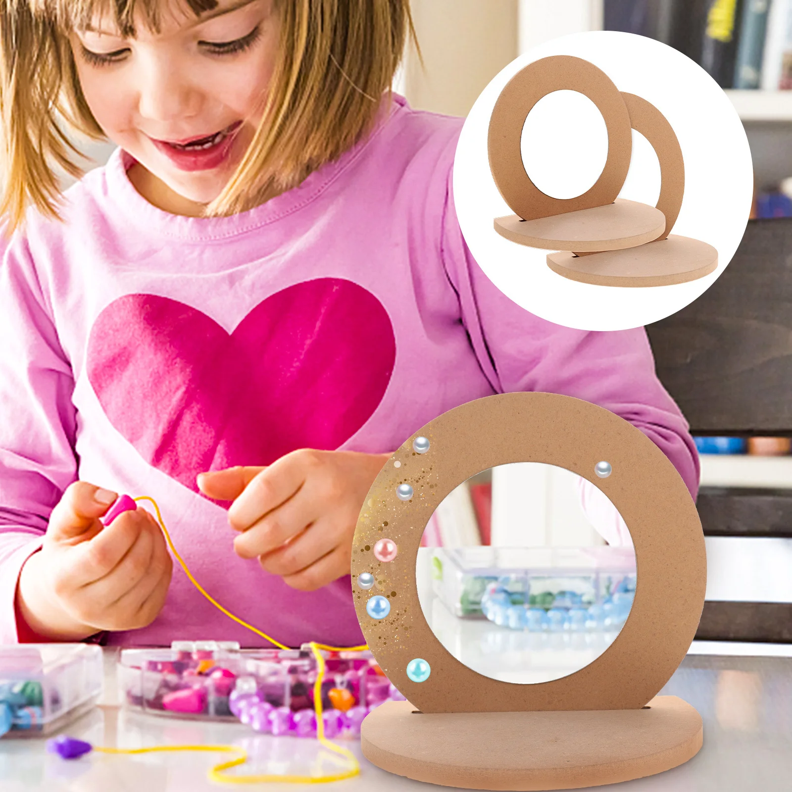 

2pcs Diy Wooden Kids Painting Unpainted Round Tabletop Craft Accessory For Children Handmade Educational Plaything Decorative