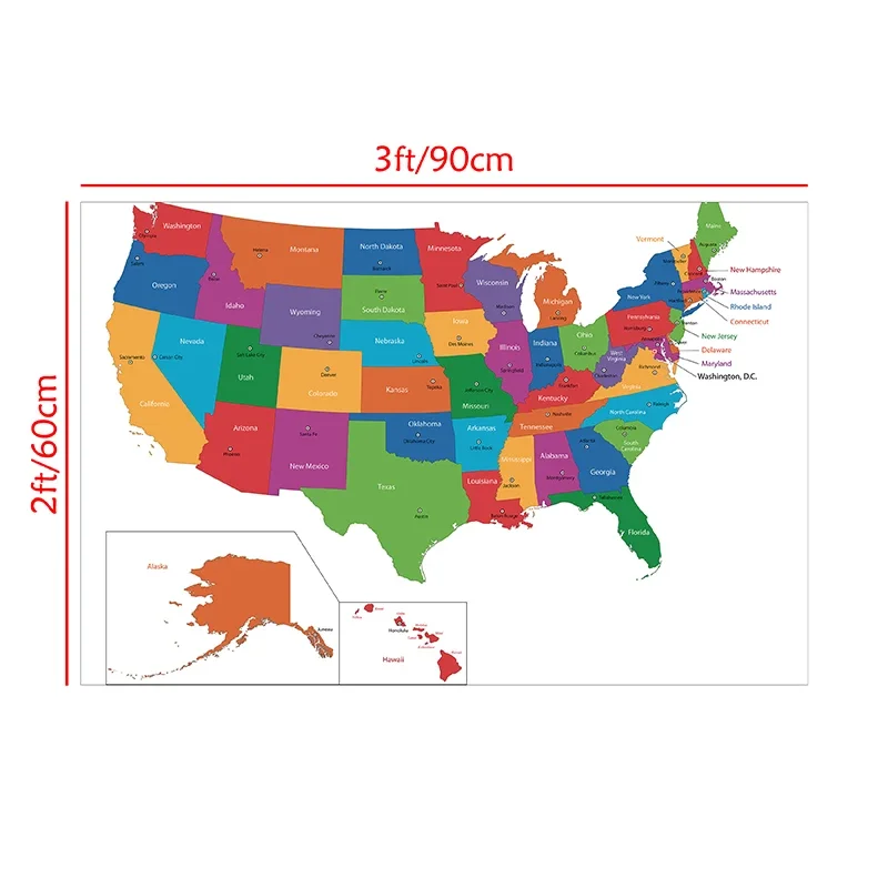 90*60cm United State Map Non-woven Canvas Paintings Wall Decorative Posters and Prints Room Home Decoration School Supplies