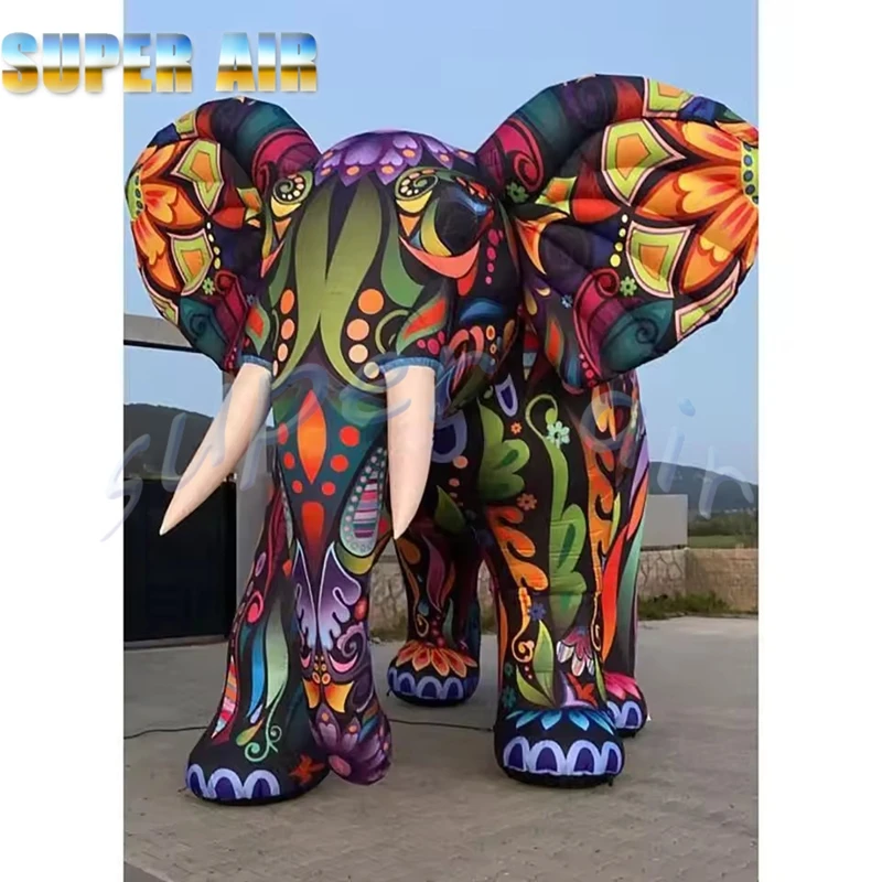 Elefante inflable gigante de 2,5 mH con patrón colorido, mascota animal de la selva, evento, decoración para discoteca, publicidad