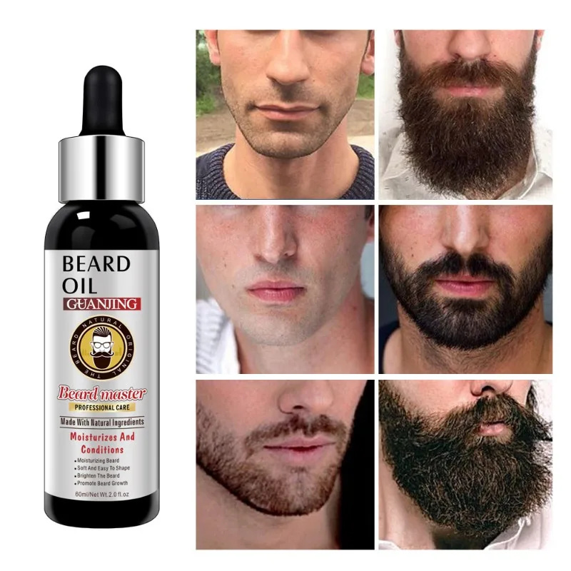 Óleo essencial de crescimento natural da barba, 60ml, para homens, produtos de aliciamento de barba, cuidados com a pele, engrossar, macio, suave, nutrir a barba
