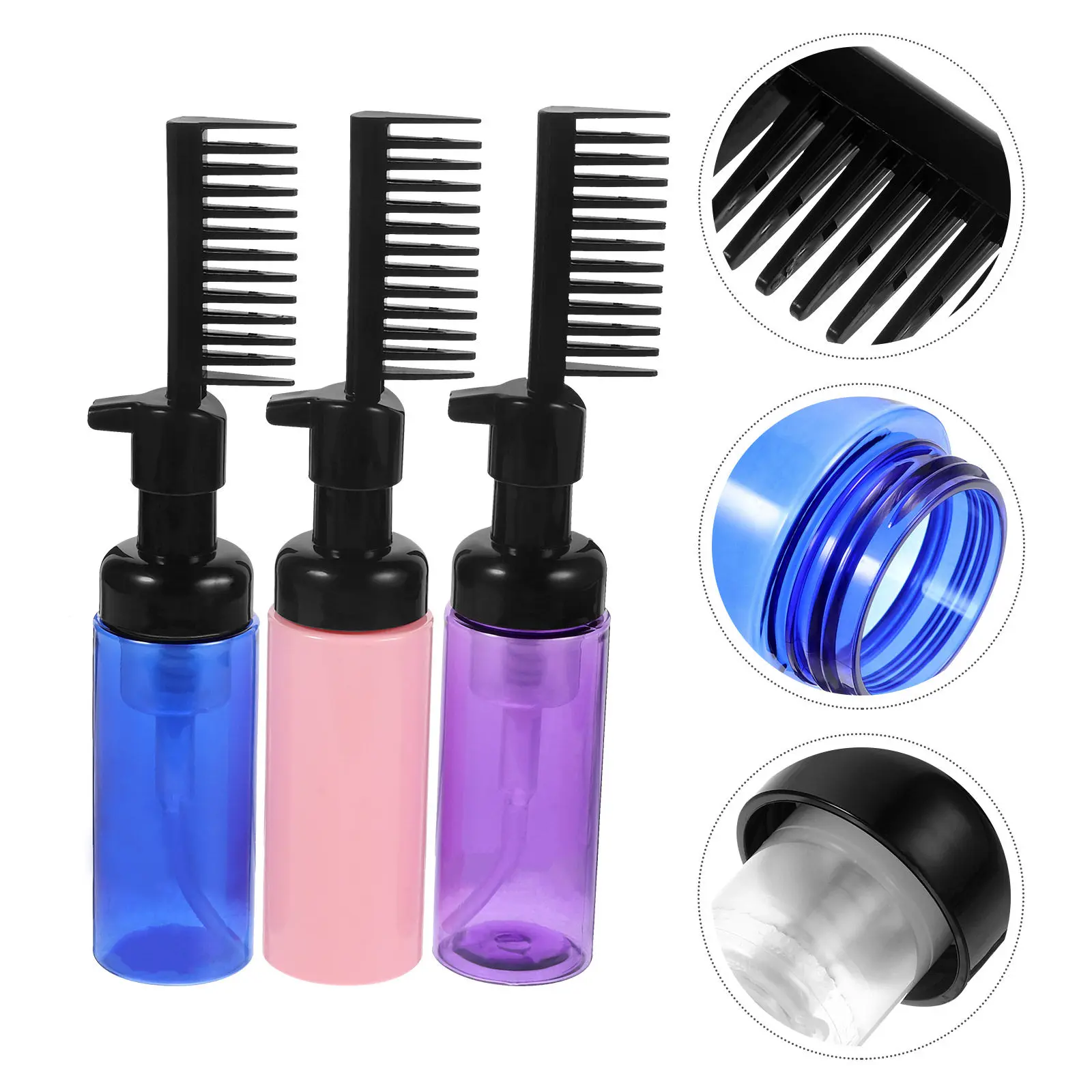 

3Pcs Portable Foam Bottles Hair Dye Comb Bottles 60Ml Easy Application Salon Hair Coloring Tools Coloring Bottle with Comb