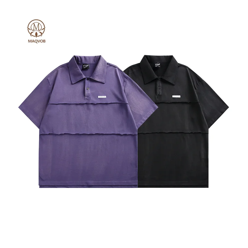 MAQVOB High Quality EU US Size Luxury Brand Outdoor Summer Tshirt Golf Tennis Workout Washed Frayed Edge Vintage POLO Shirt