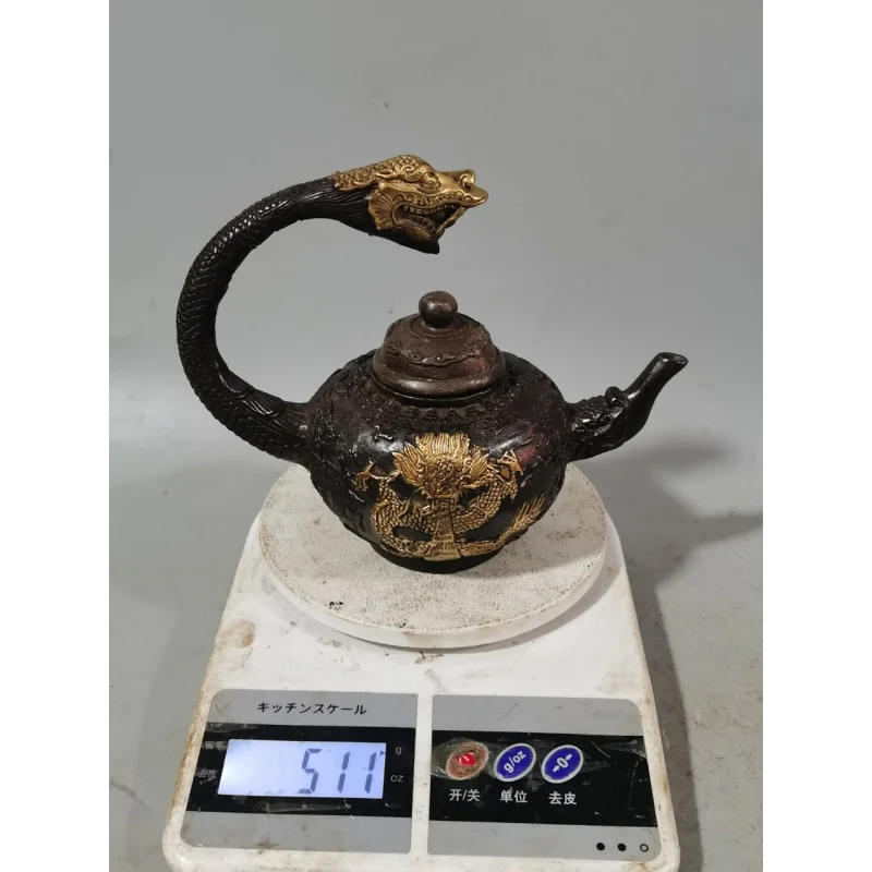 antique-style-gilded-dragon-head-pot-ornament-brass-antique-bronze-color-gilded-wine-pot-teapot-business-craft-gift-ornament