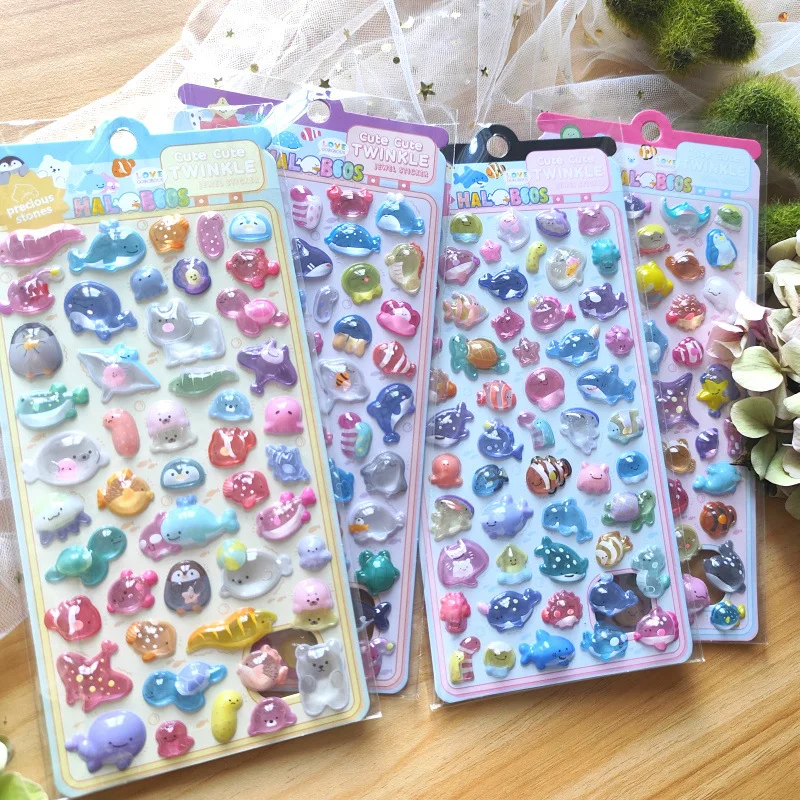 1 ud./4 Uds. Lindo pez marino tiburón 3D pegatinas en relieve Scrapbooking Diy diario lindo adhesivo de papelería regalo escolar