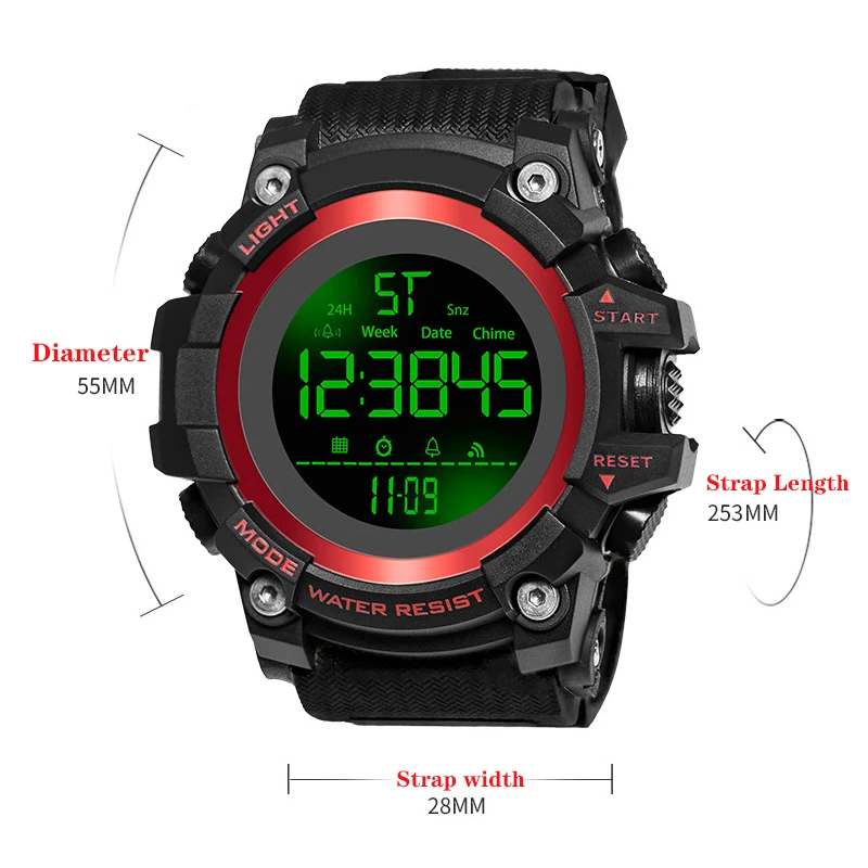 YIKAZE 9030 Sport Watch Stopwatch Count Down Mens Digital Watches Waterproof Anti-fall Luminous Electronic Watch for Man Gifts