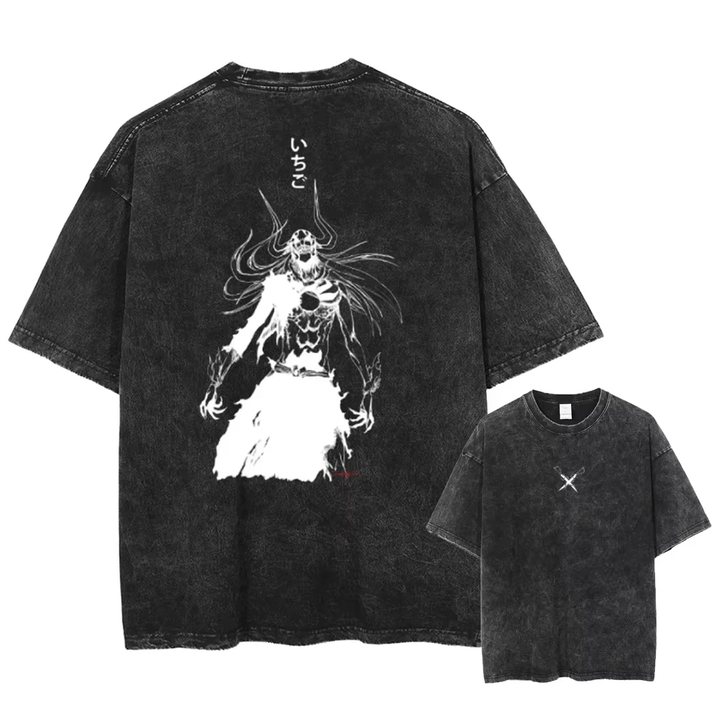 Manga BLEACH Tshirt for Men Women T Shirt Vintage Washed Cotton T-shirt Summer Short Sleeve Clothing Anime Graphic Oversized Top