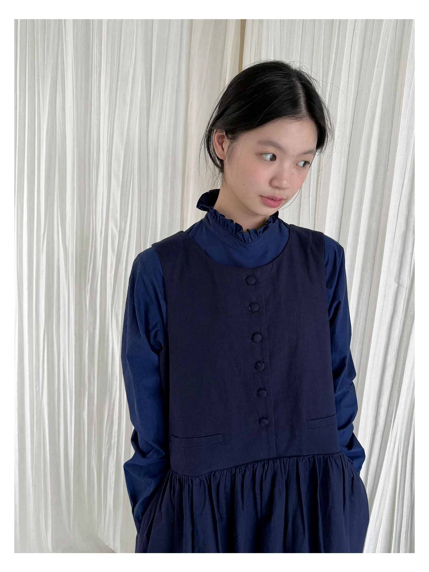 

Женская дышащая рубашка Deep Blue Retro с кружевным воротником из высококачественного хлопка от Dou Wu, прямого кроя, с длинным рукавом, весенняя