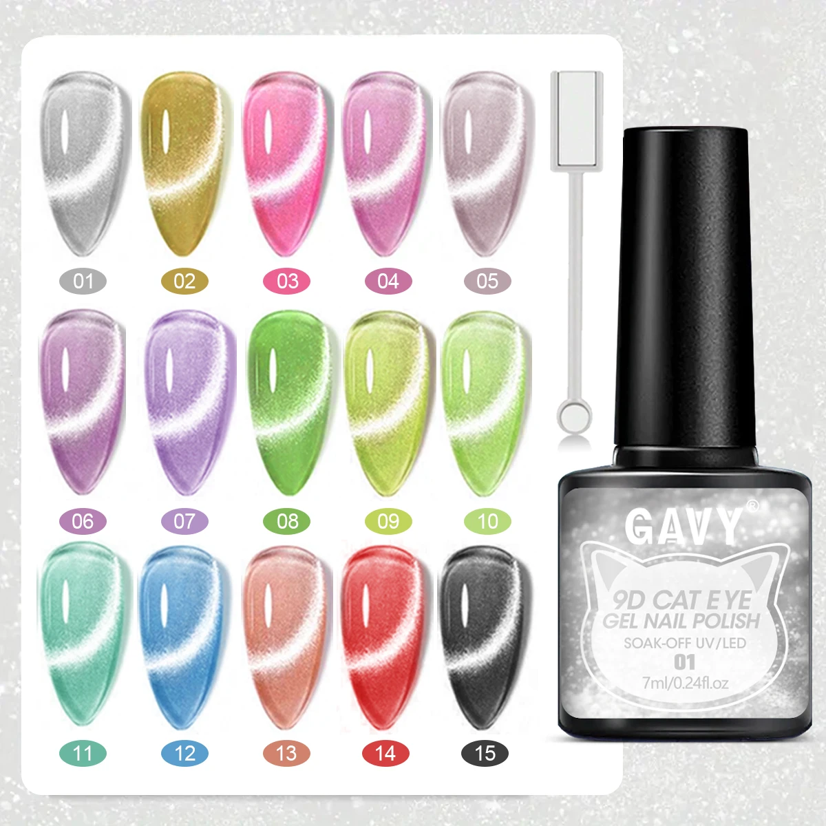 

GAVY 6PCS Cat's Eye Gel Nail Polish Set + Magnet multi-color change for home salon nail art