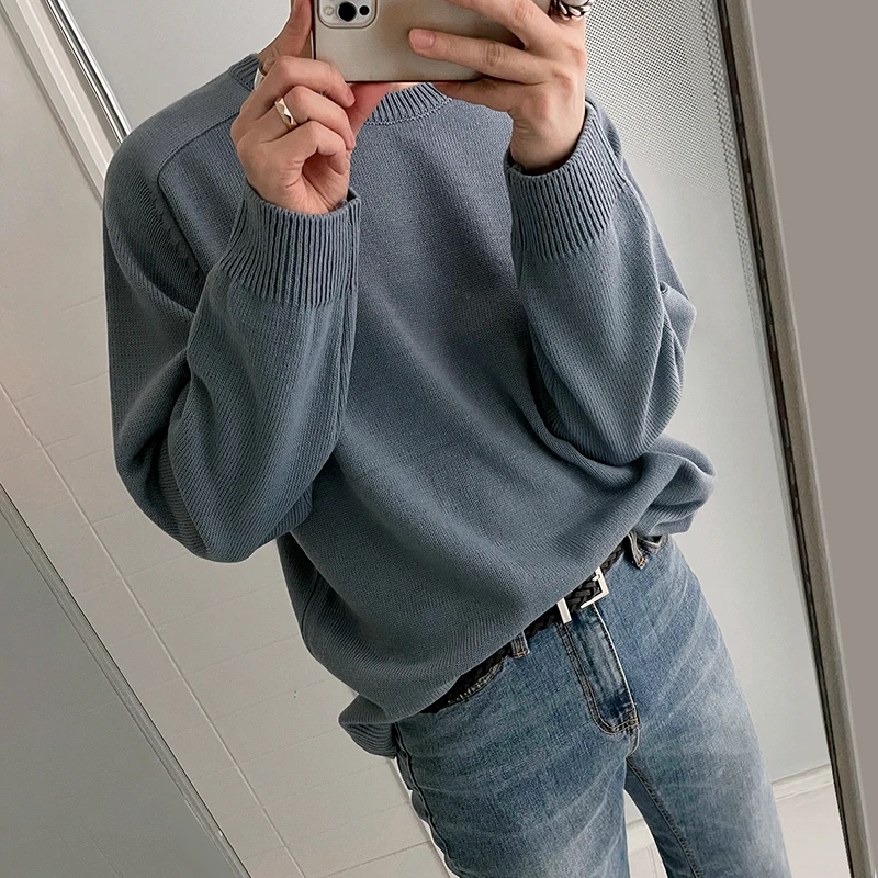 

Men Hip Hop Knitted Jumper Sweaters Solid Color Streetwear Harajuku Autumn and Winter Casual Knitting Pullovers 2023 E115