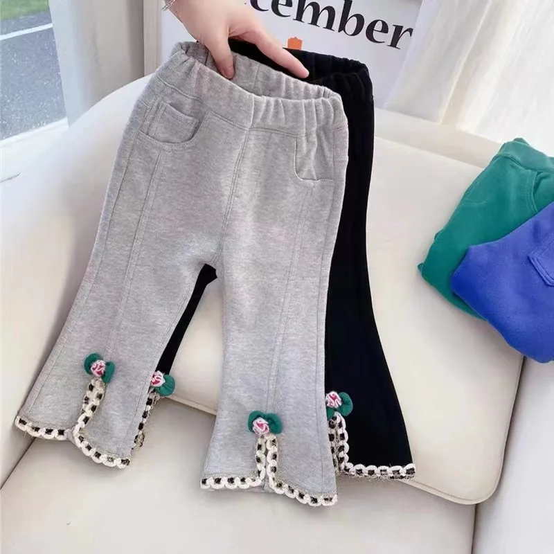 

LYY-Girls' Pants New Children's Spring and Autumn Clothing Slit Casual Pants for Baby Girls Fashionable Bell-Bottom Pants All-Ma