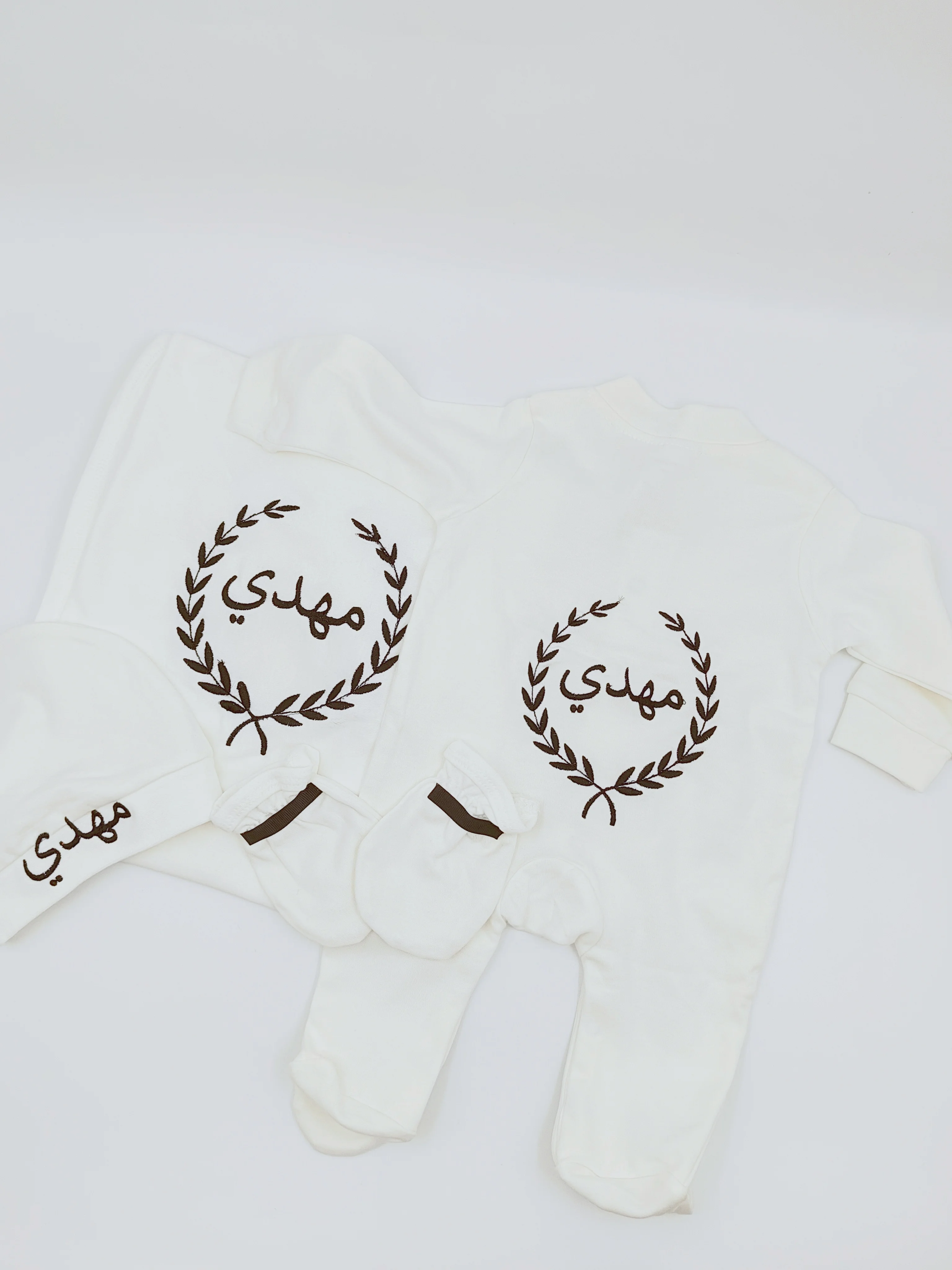 Artisan Embroidered Newborn Footed Romper Set Luxury Custom Name Baby Shower Gift