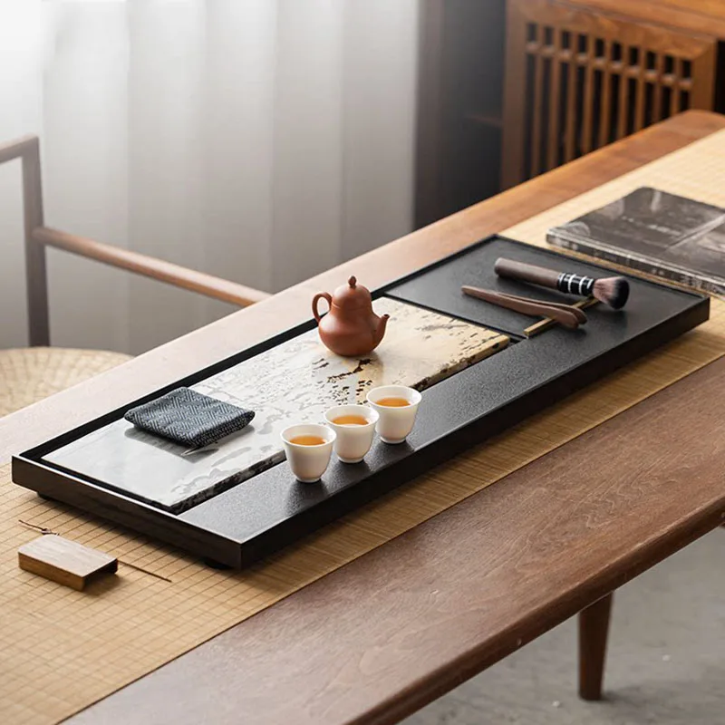 Long Hospitality Tea Tray Luxury Stone Office Valet Chinese Kitchen Rectangle Tea Tray Living Room Bandejas Home Decorationgs