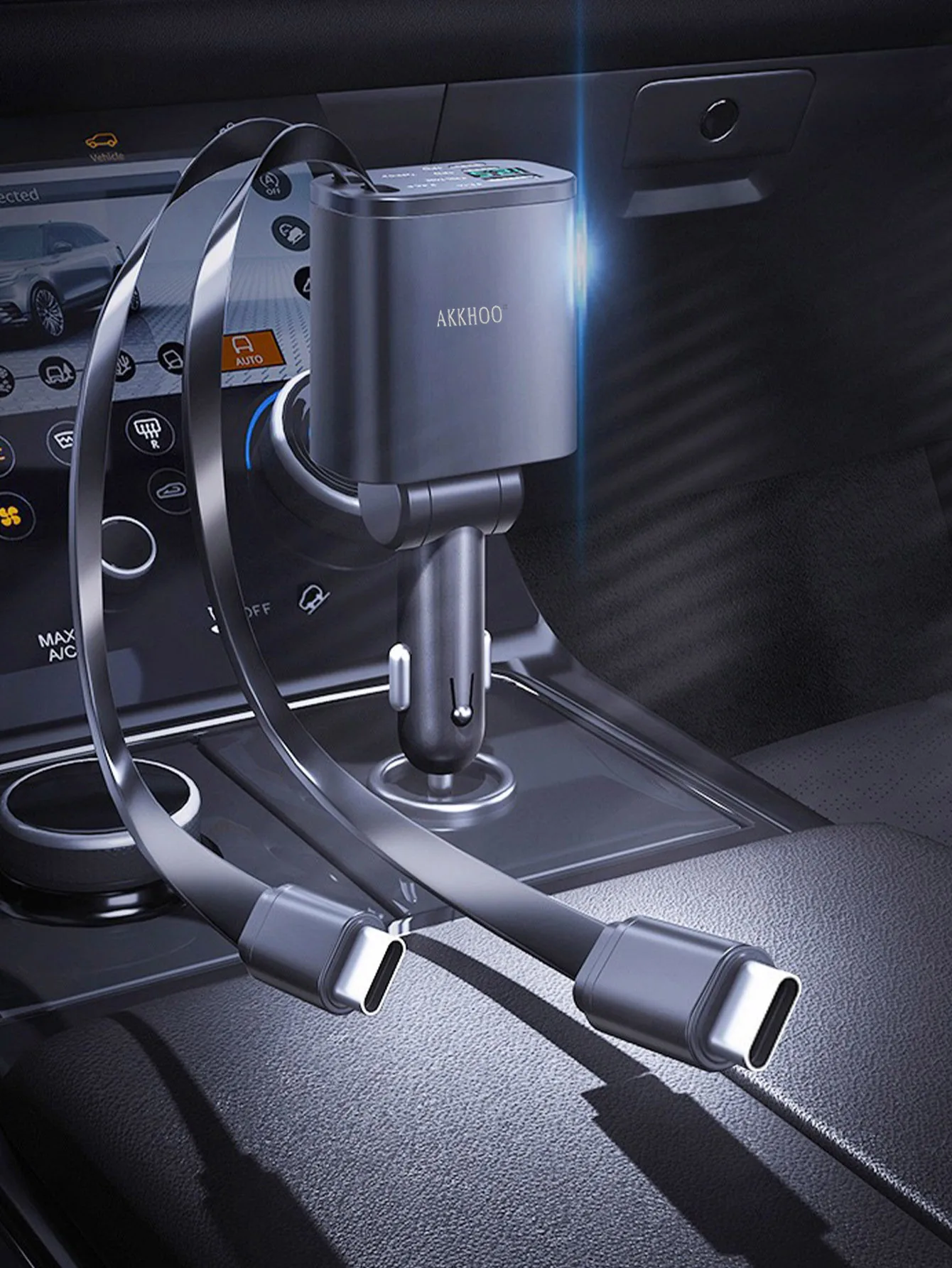 

Автомобильный блок питания Typec с цифровым дисплеем и быстрой зарядкой, оснащенный телескопическими двумя кабелями, поддерживающий сверхбыстрая зарядка