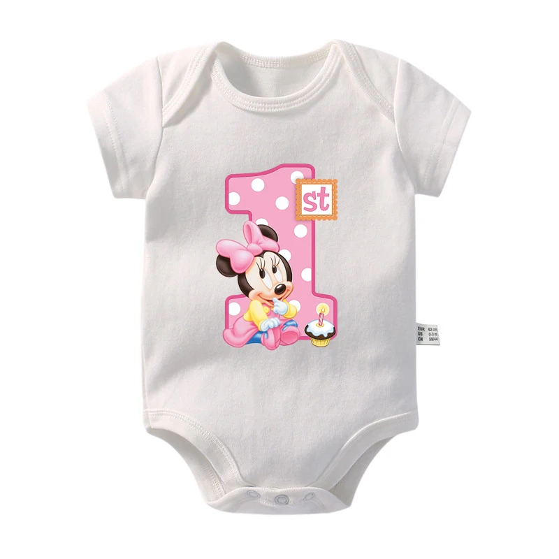 It\'s My 1st Birthday Minnie Mouse Print Baby Bodysuit Infant First Birthday Party Clothes Cotton Baby Boys Girls Outfits Romper