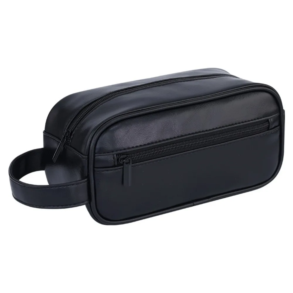 

Portable Multi Pocket Men Leather Wash Bag Handheld Large Capacity Cosmetic Storage Bag Waterproof Zipper Makeup Pouch Business