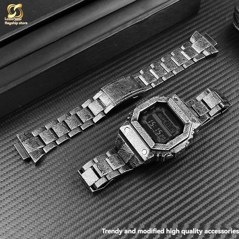 

For Casio G-Shock GX-56 Band Case Modified GXW56 Series Retro Stainless Steel Paisley Engraved Men's Accessories