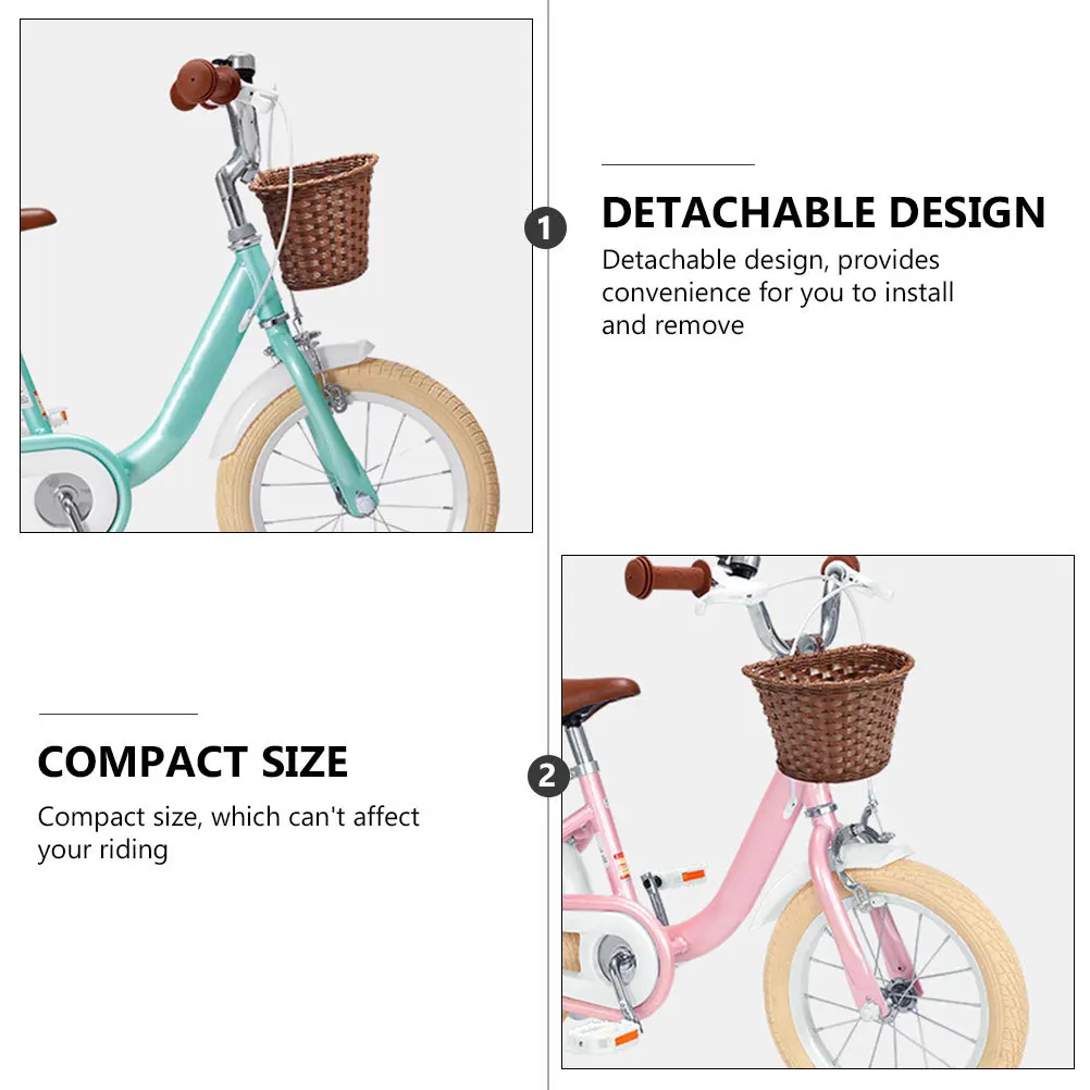 

1 Set Kids Bike Basket Front Mount Detachable Plastic Storage Basket For Children Bicycle Compact Durable Weaving Design Bike