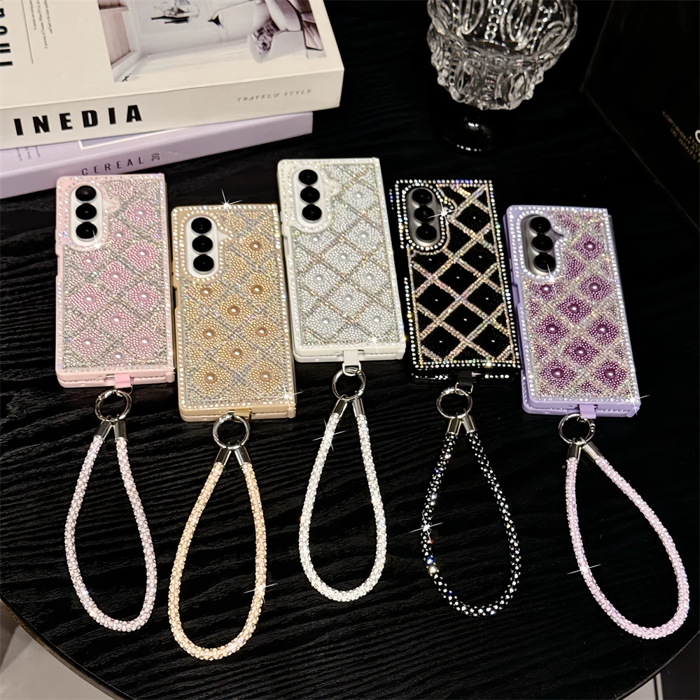 Luxury 3D Glitter Diamond Crystal Phone Cases for Samsung Galaxy Z Fold 8 Ultra 7 6 5 4 Lanyard Bling Case Shockproof Cover
