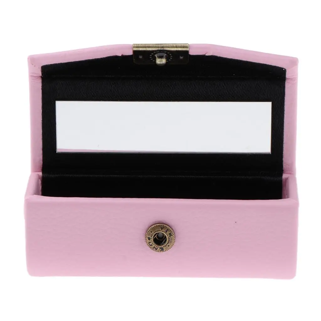 علبة أحمر الشفاه الجلدية حامل صندوق تخزين مرآة محفظة الجيب