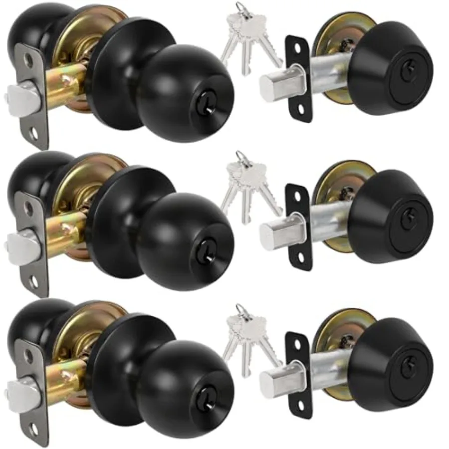 

Exterior Door Lock Set, Single Cylinder Deadbolt Lock and Door Knob Set, Keyed Alike Front Door Lock Set, Door Knob and Deadbol