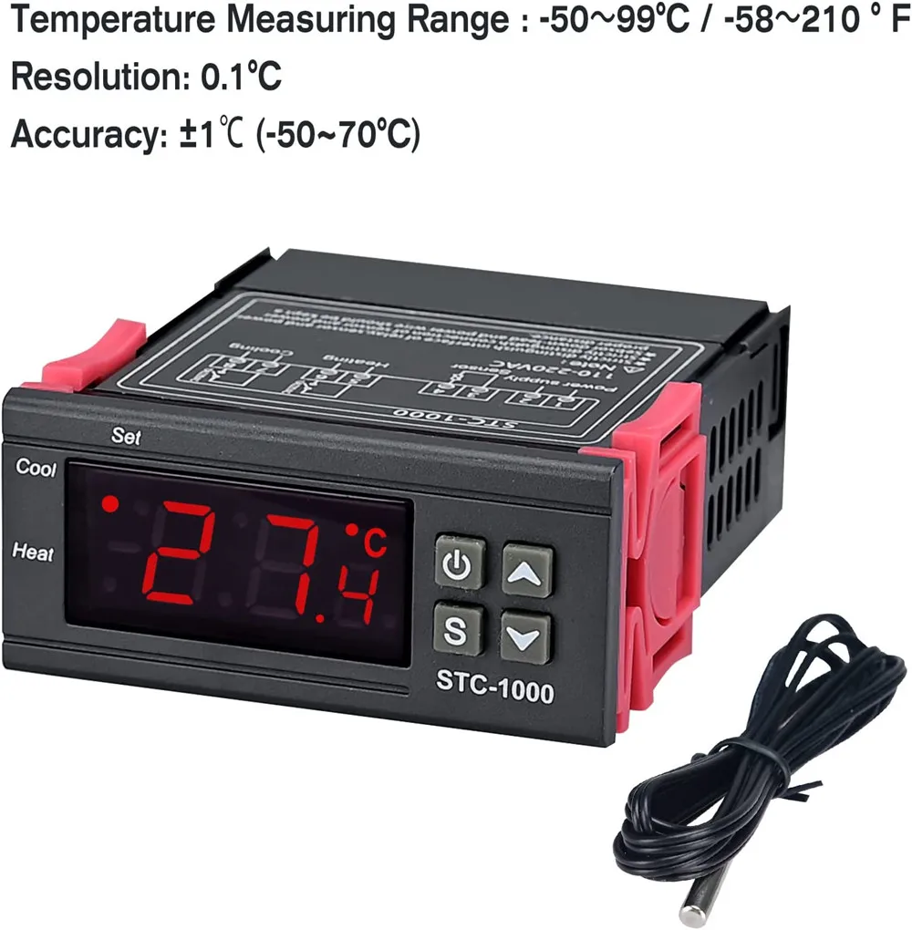 STC-1000 DC 24V Digital LED Temperature Controller Cooling Heating Thermostat 2 Relay Output with NTC Thermistor Sensors Probe