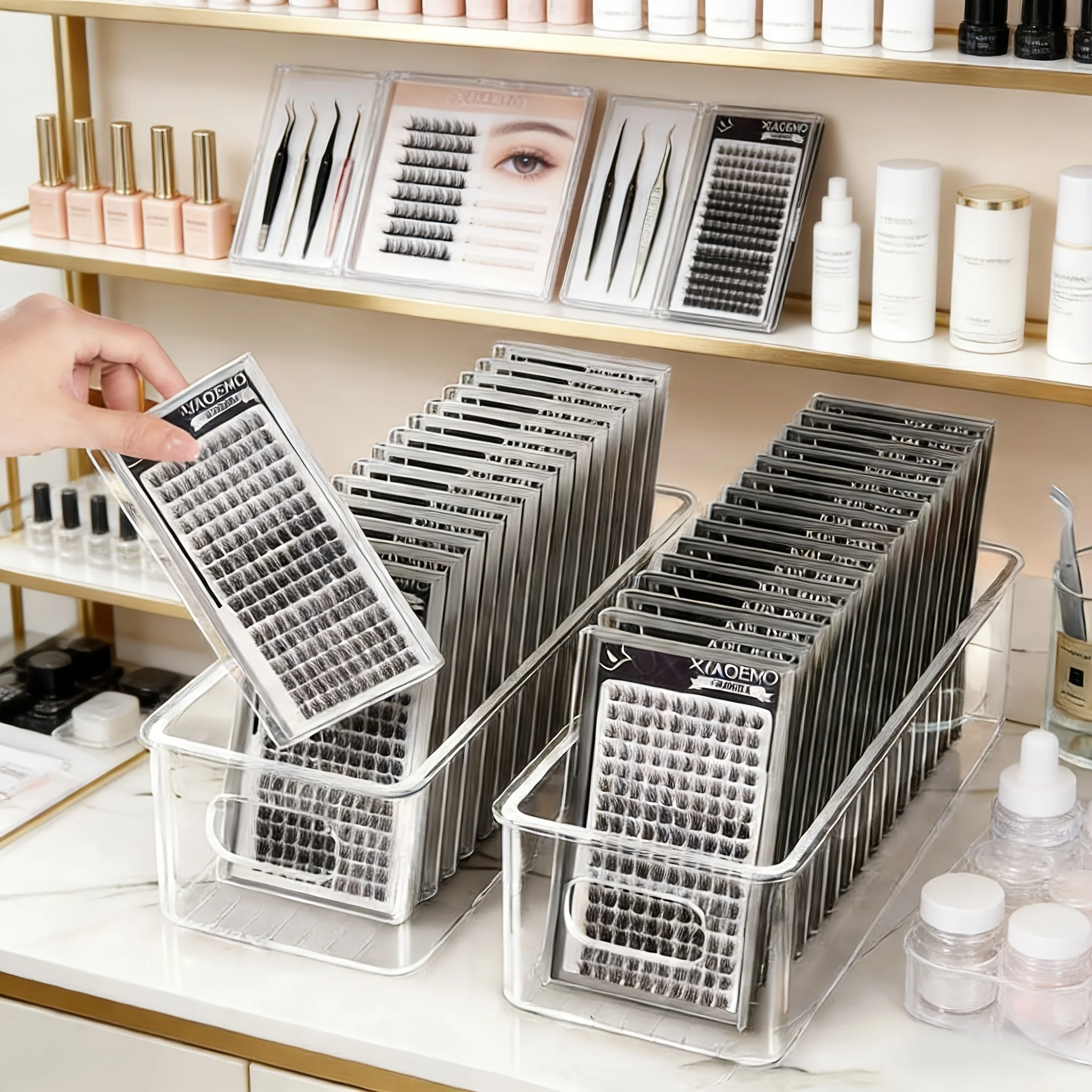 Lot de 2 grandes boîtes de rangement en acrylique pour cils, étui organisateur de faux cils, support anti-poussière pour extensions de cils, fournitures de maquillage professionnelles