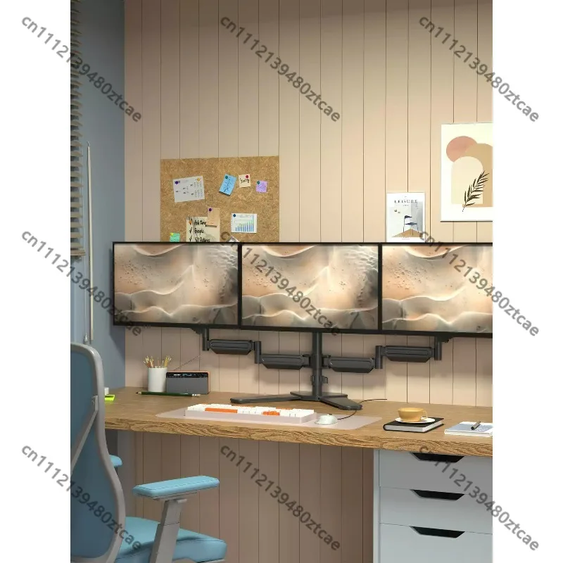 Gas‑Spring Triple‑Screen Monitor Arm, Rotatable Height‑Adjustable Desktop Riser Bracket