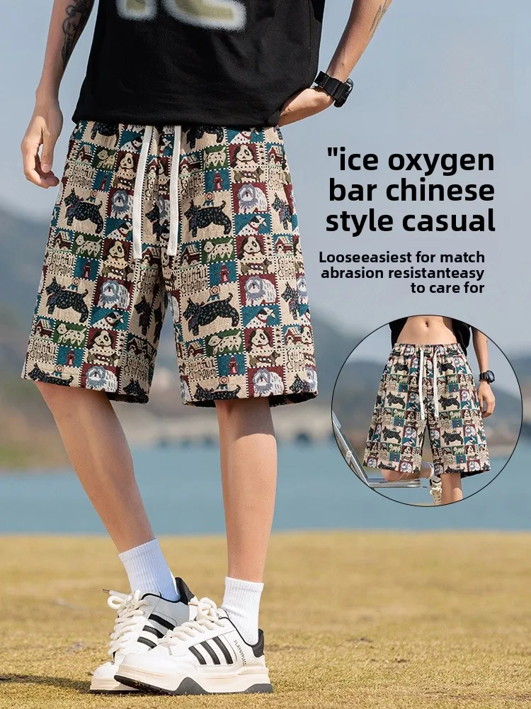 

Мужские шорты свободного кроя: модные, с вышивкой, для пляжа, длиной до колена, удобные, дышащие, летние брюки