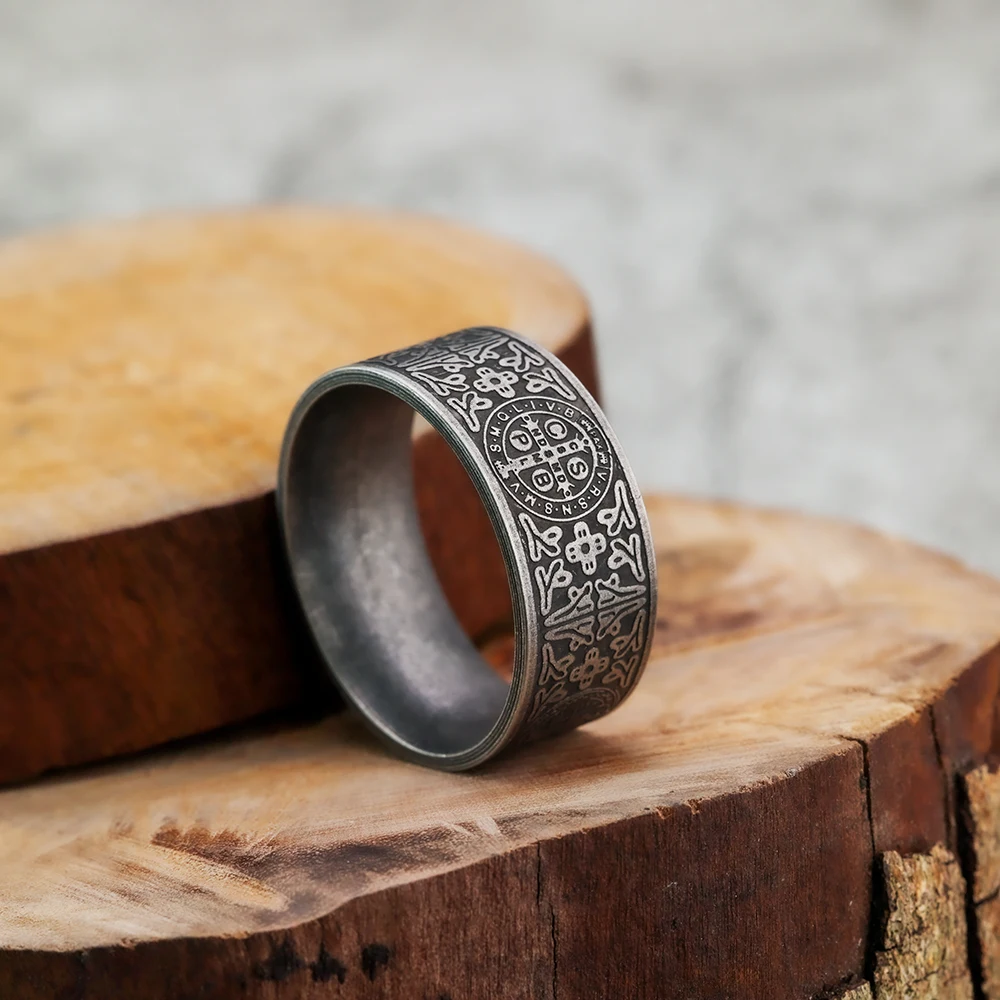 European and American Style Fashion Minimalist Viking Retro World Tree Rune Wolf Personality Men\'s Ring Stainless Steel Jewelry