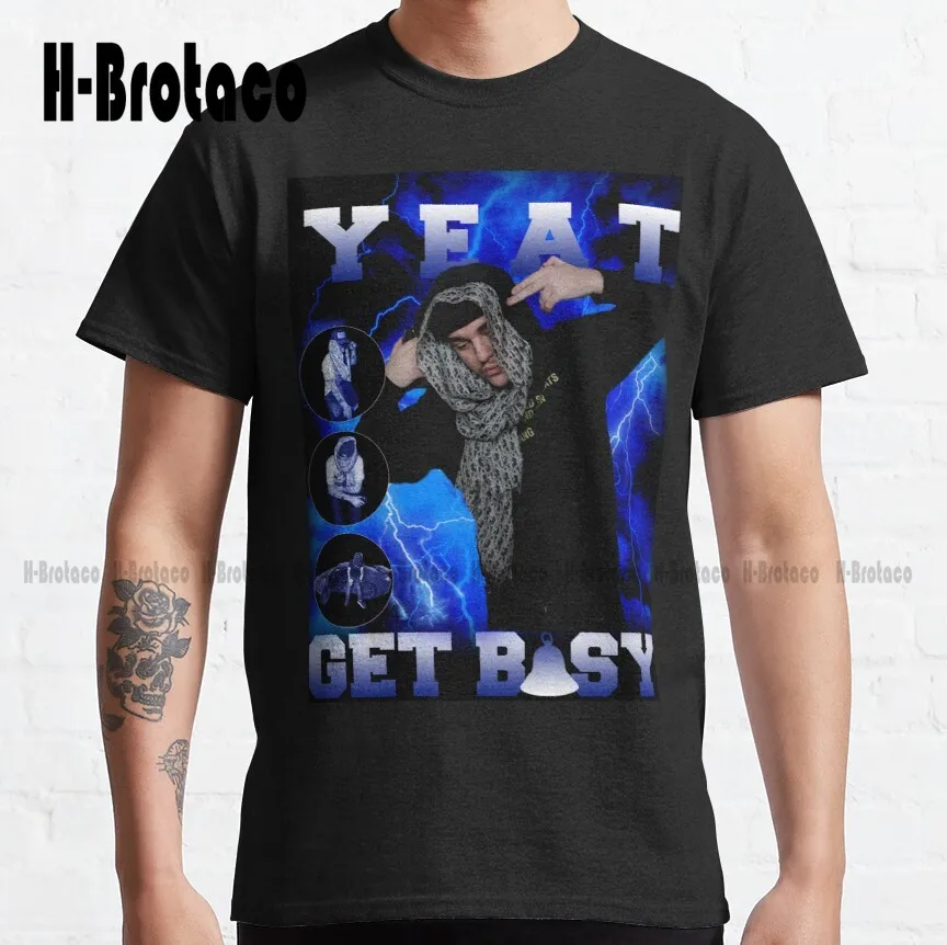 Yeat Artist, Rapper, Yeat Get Busy Classic T-Shirt Black And White Shirt Cotton Outdoor Simple Vintag Casual Tee Shirts Xs-5Xl