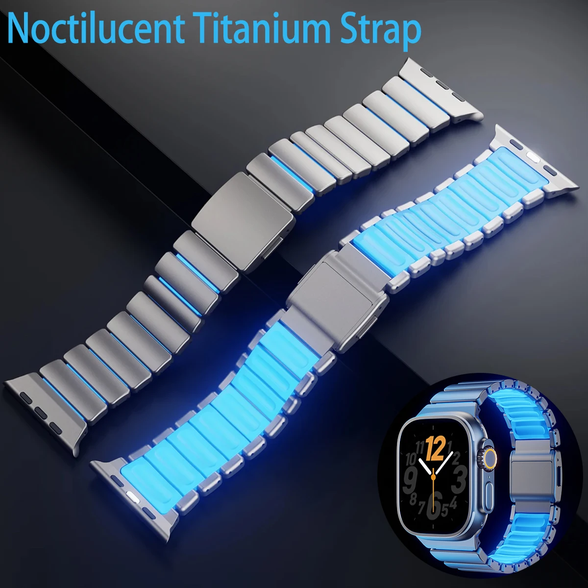 Luminous Titanium Strap for Apple Watch Ultra 3 2 1 49mm S10 S11 46mm Magnetic Buckle Band for Iwatch 9 8 7 45mm 6 5 4 SE3 44mm