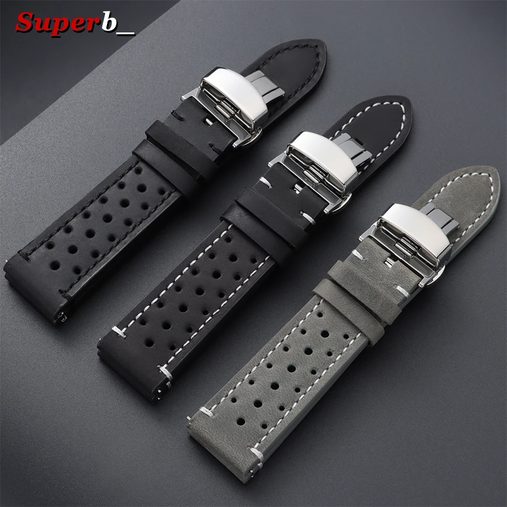Schnellverschluss Vintage Rennleder-Uhrenarmbänder für Seiko für Rolex 18mm 19mm 20mm 21mm 22mm 24mm Atmungsaktive Poröse Uhrenarmbänder – Detail 8