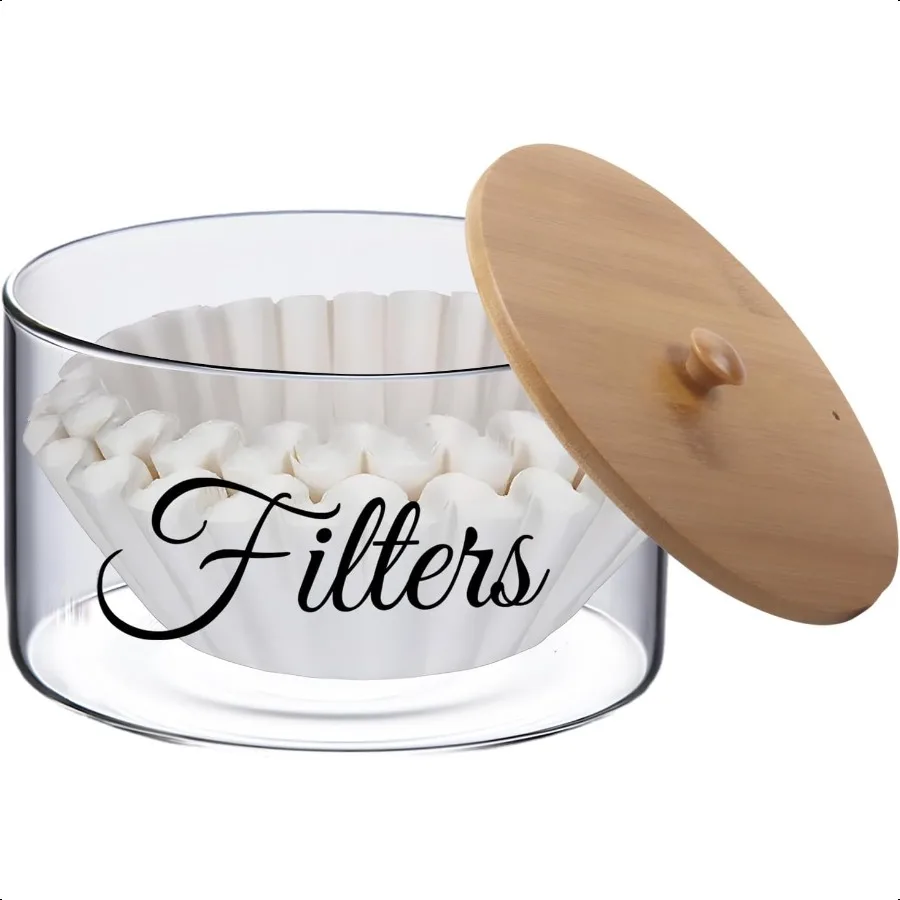 

Coffee Filter Holder Glass Coffee Filter Storage Container with Bamboo Lid Rustic Farmhouse Coffee Filter Holder for Counter Co