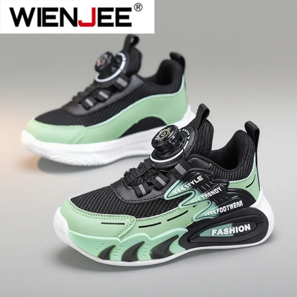 Budget Boys Running Shoes Automatic Rotating Buckle Breathable Mesh Lightweight Fashion Sports Sneakers for Kids