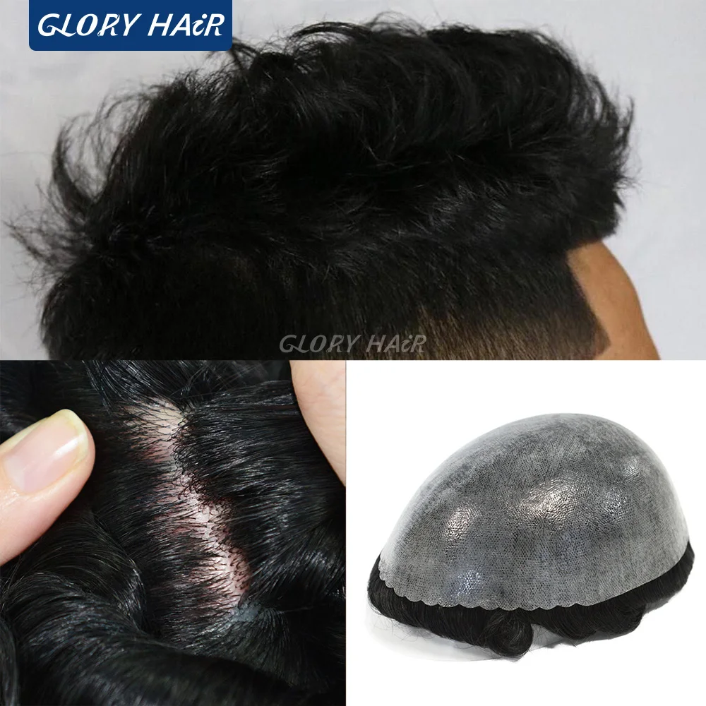

Натуральный и реалистичный мужской парик-протез Gloryhair, 130% плотность, индийские человеческие волосы, капиллярный протез для мужчин