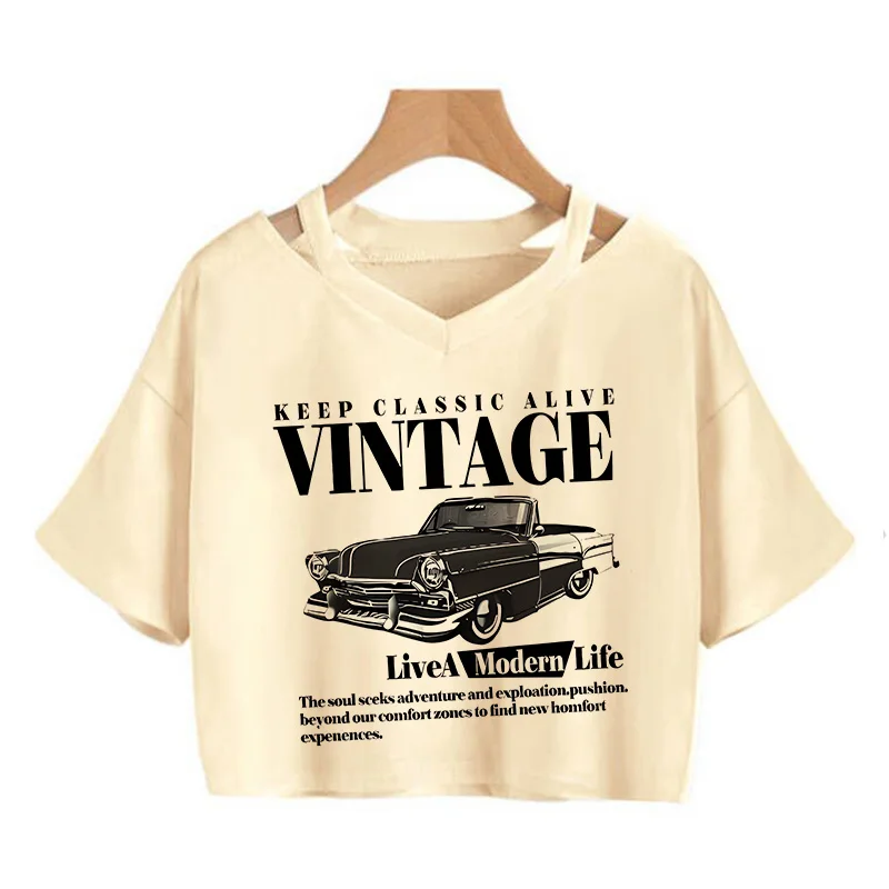 Vintage Car Retro Keep Classic Alive Crop-Top für Mädchen, bedrucktes Damen-T-Shirt, sexy