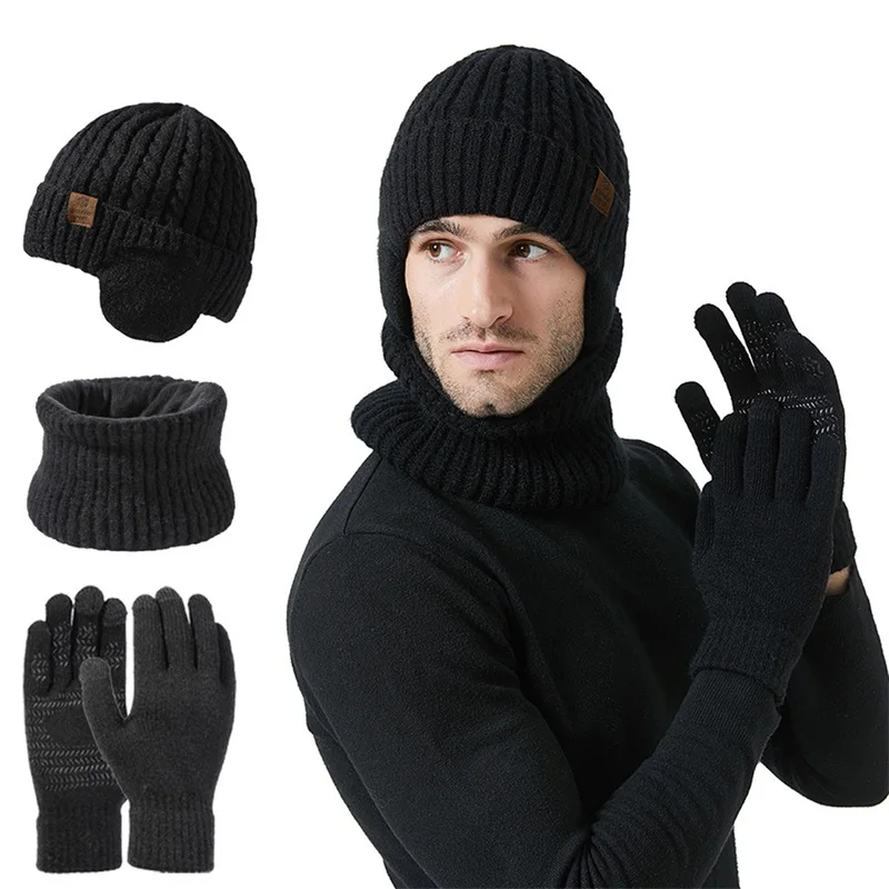 Ensemble bonnet et écharpe en tricot pour hommes et femmes, cache-cou, gants à écran tactile, bonnet tête de mort doublé Smile, hiver, 3 pièces